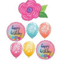 Pink Flower Birthday Balloon Bouquet with Helium and Weight