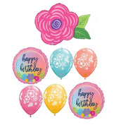 Pink Flower Birthday Balloon Bouquet with Helium Weight
