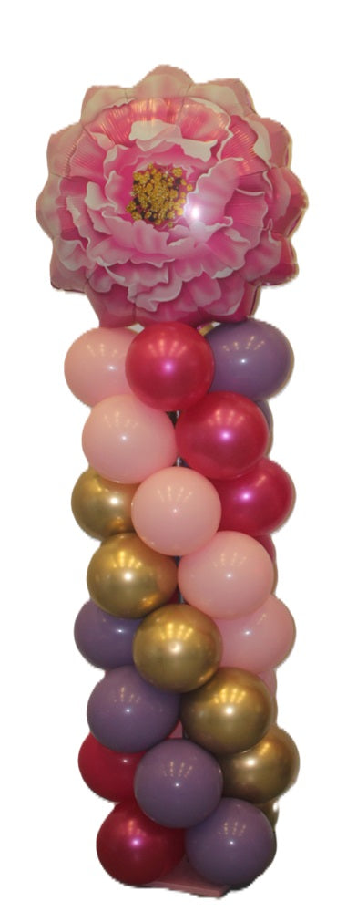 Pink Flower Birthday Balloon Column Tower