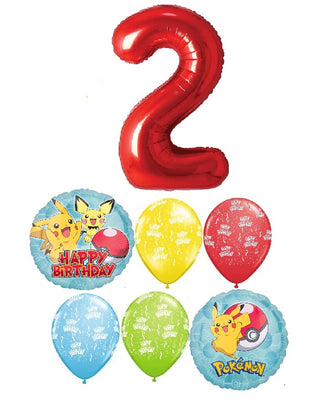 Pokemon Birthday Pick An Age Red Number Balloon Bouquet
