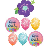 Purple Flower Happy Birthday Balloon Bouquet with Helium Weight