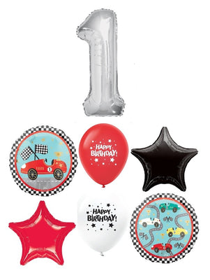 Race Car Trophy Pick An Age Silver Number Birthday Balloons Bouquet