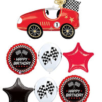 Race Car Checkered Flags Birthday Balloons Bouqeut with Helium Weight