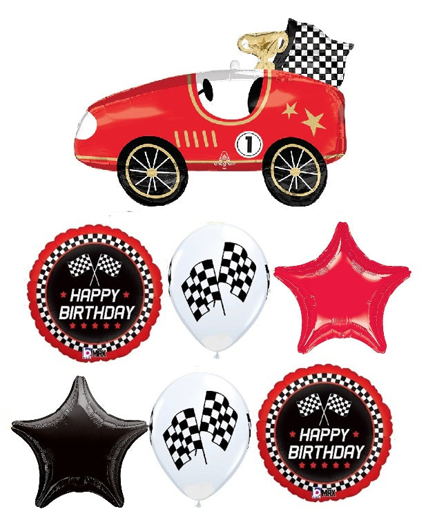 Race Car Checkered Flags Birthday Balloons Bouqeut with Helium Weight