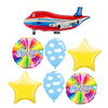 Red Airplane Bon Voyage Balloons Bouquet with Helium and Weight