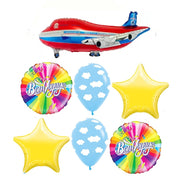 Red Airplane Bon Voyage Balloons Bouquet with Helium and Weight