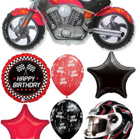 Motorcycle Red Black Helmet Birthday Balloon Bouquet with Helium Weight