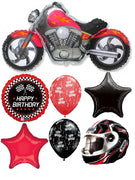 Motorcycle Red Black Helmet Birthday Balloon Bouquet with Helium Weight