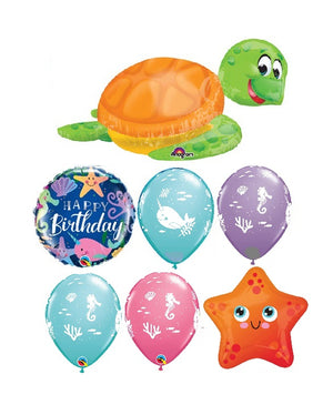 Sea Creatures Silly Sea Turtle Birthday Balloons Bouquet Helium Weight