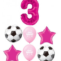 Soccer Balls Pick An Age Pink Number Birthday Balloon Bouquet