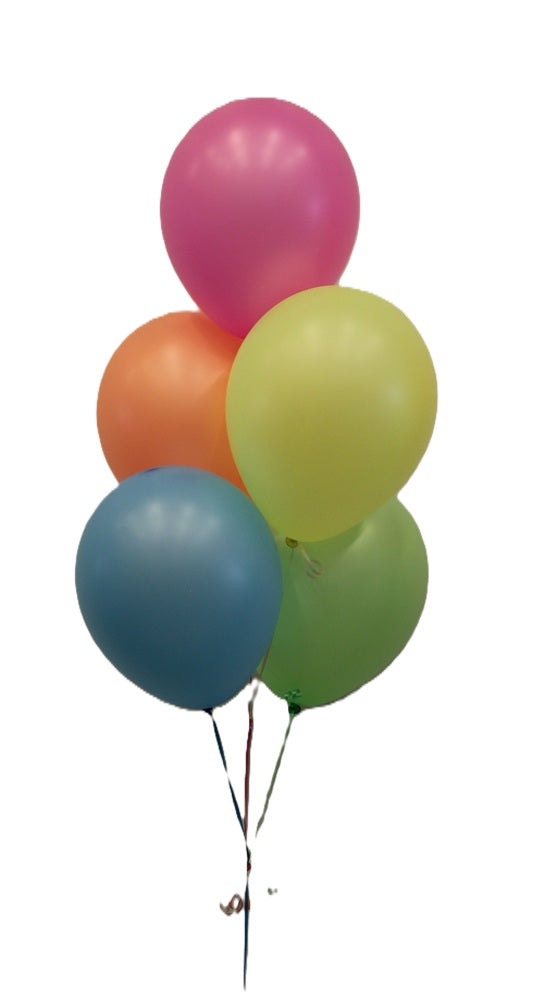 Solid Colour Neon Balloon Bouquet of 5 with Helium and Weight