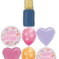 Spa Party Lipstick Happy Birthday Balloon Bouquet with Helium Weight