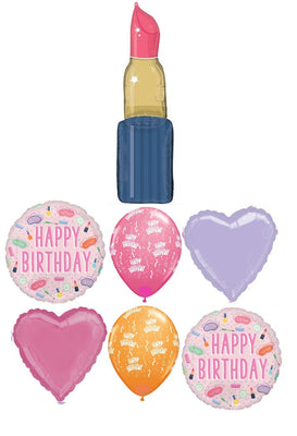 Spa Party Lipstick Happy Birthday Balloon Bouquet with Helium Weight