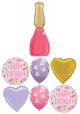 Spa Party Nail Polish Happy Birthday Balloon Bouquet with Helium Weight