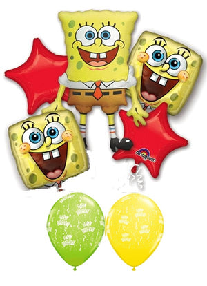 SpongeBob Birthday Stars Balloon Bouquet with Helium Weight