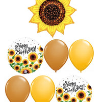Sunflower Happy Birthday Balloon Bouquet with Helium and Weight