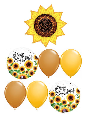 Sunflower Happy Birthday Balloon Bouquet with Helium and Weight