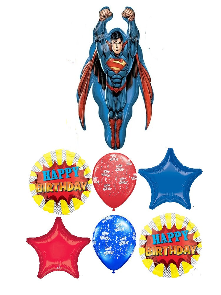 Superman Birthday Balloon Bouquet with Helium and Weight