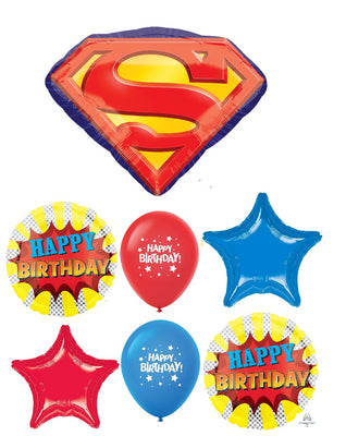Superman Emblem Birthday Balloon Bouquet with Helium and Weight