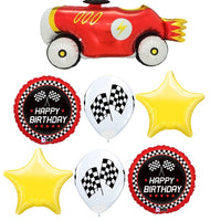 Vintage Race Car Checkered Flag Birthday Balloon Bouquet Helium Weight