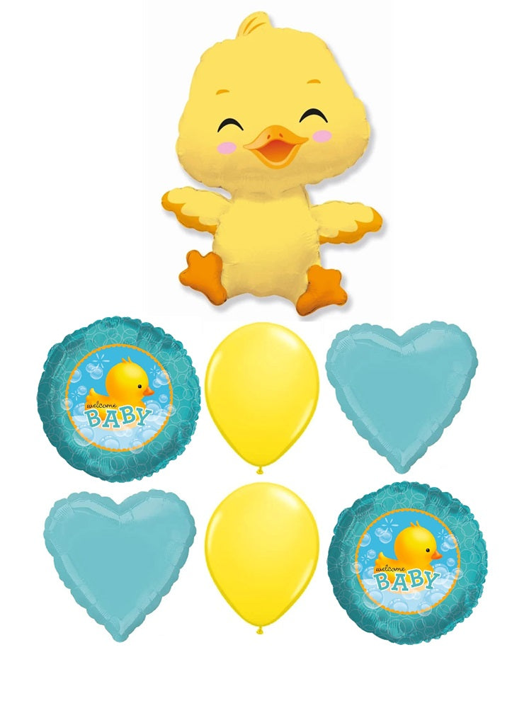 Welcome Baby Duck Balloons Bouquet with Helium and Weight