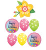 Yellow Flower Birthday Balloon Bouquet with Helium and Weight