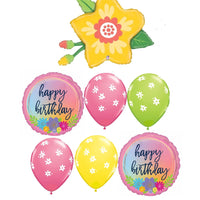 Yellow Flower Birthday Balloon Bouquet with Helium and Weight