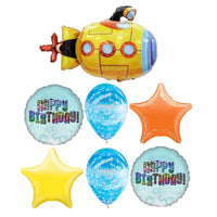 Yellow Submarine Boat Birthday Balloons Bouquet with Helium Weight