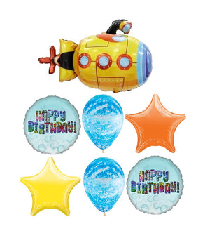 Yellow Submarine Boat Birthday Balloons Bouquet with Helium Weight