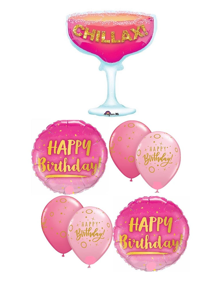 Alcohol Chillax Pink Cocktail Birthday Balloon Bouquet with Helium Weight