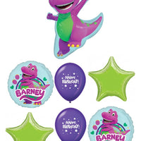 Barney Birthday Stars Balloons Bouquet with Helium and Weight