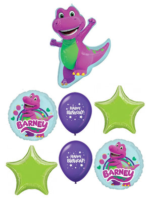 Barney Birthday Stars Balloons Bouquet with Helium and Weight