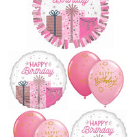 Birthday Pink Gold Presents Balloon Bouquet with Helium and Weight