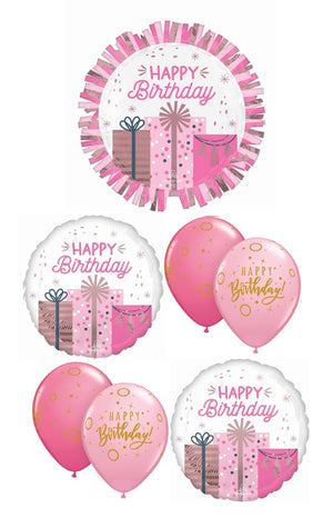 Birthday Pink Gold Presents Balloon Bouquet with Helium and Weight