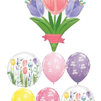 Birthday Tulips Flowers Balloon Bouquet with Helium and Hi Float