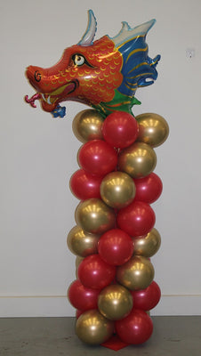 Chinese New Year Dragon Chrome Gold Red Balloon Column