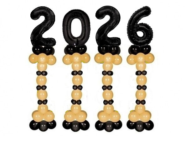 Graduation Black Numbers 2026 Gold Balloons Stand Ups