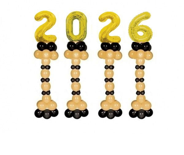 Graduation Jumbo Gold Numbers 2026 Black Balloons Stand Ups