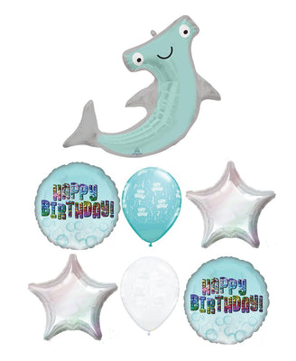 Hammerhead Shark Birthday Balloon Bouquet with Helium and Weight
