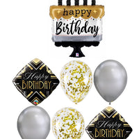 Happy Birthday Cake Confetti Balloon Bouquet with Helium and Weight