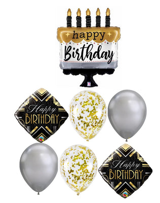 Happy Birthday Cake Confetti Balloon Bouquet with Helium and Weight