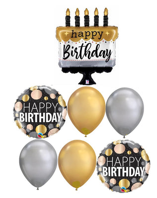 Happy Birthday Cake Chrome Balloon Bouquet with Helium and Weight