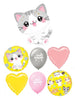 Kawaii Kitty Birthday Hearts Balloons Bouquet with Helium and Weight