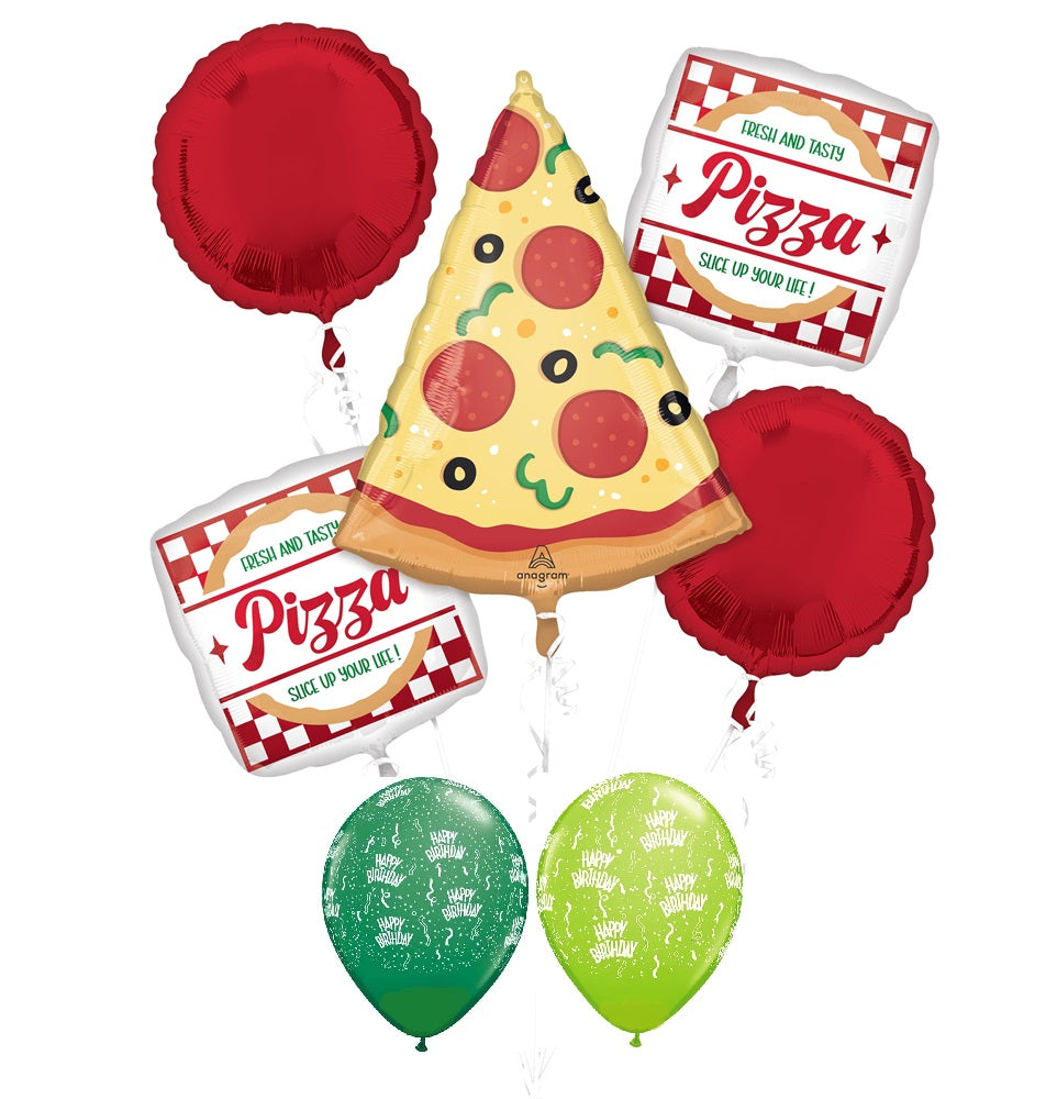 Pizza Party Brthday Balloons Bouquet with Helium and Weight