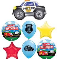 Police Car Happy Birthday Balloon Bouquet with Helium Weight