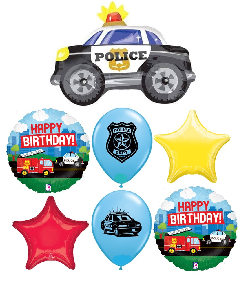 Police Car Happy Birthday Balloon Bouquet with Helium Weight