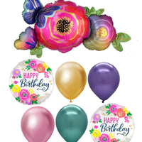Satin Flowers Butterflies Birthday Balloons Bouquet with Helium Weight