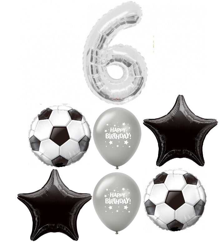 Soccer Ball Pick An Age Silver Number Birthday Balloon Bouquet