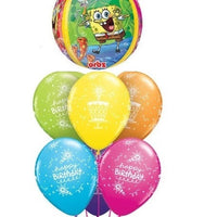 SpongeBob Orbz Birthday Cake Balloon Bouquet with Helium and Weight