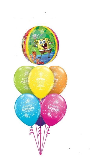 SpongeBob Orbz Birthday Cake Balloon Bouquet with Helium and Weight